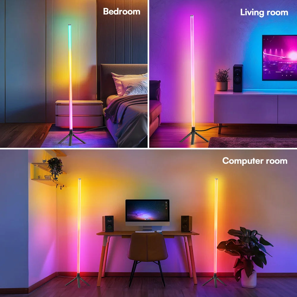 LED RGB Floor Lamp,Smart Corner Standing Lamp with Music Sync,Game Light for Bedroom, Living Room,Gaming Room,Office