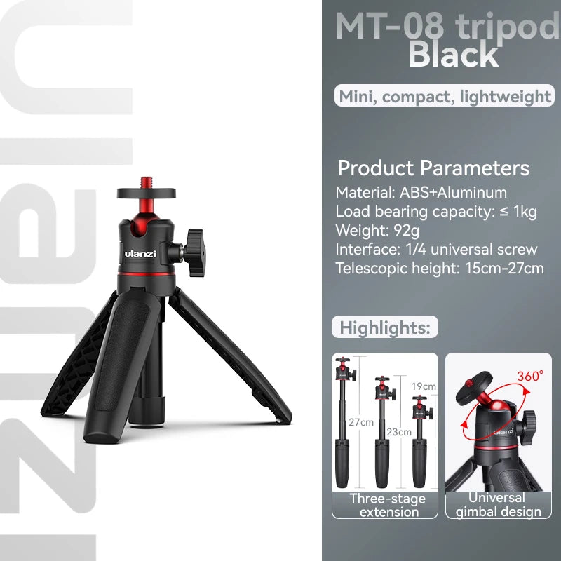 Ulanzi MT-08 Mini Tripod White Color Foldable Tripod Monopod Mount 1/4'' Tripod Universal for DSLR Android iPhone Smartphone