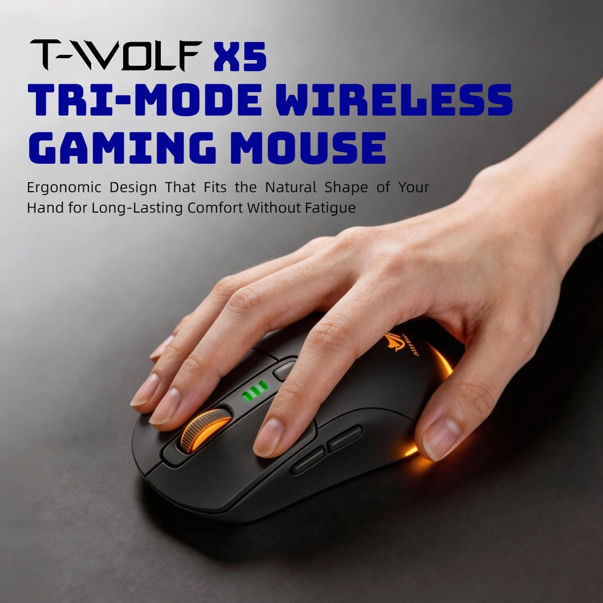 T-WOLF Tri Mode Gaming Mouse Wireless RGB Backlit 12800 DPI 2.4G Bluetooth Type-C Rechargeable Red Ergonomic 1000Hz
