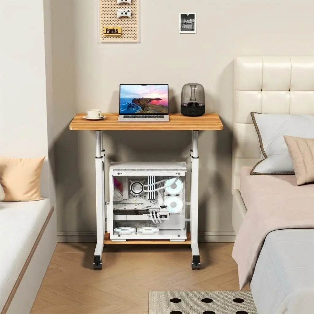 Adjustable Height Standing Desk Portable Rolling Laptop Table with Wheels Height 27.16"-35.43inch Mobile Computer Desk for Home Office Workstation Ergonomic Work Table