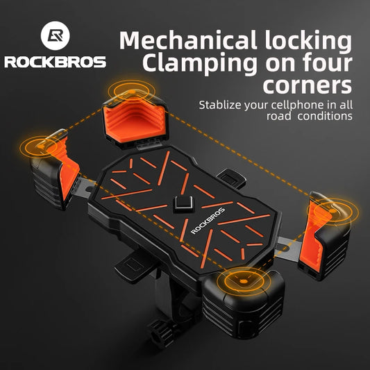 ROCKBROS Bicycle Phone Holder Motorcycle Electric Vehicle Phone Holder 4.5-7.2 inch Mobile Phone Stand Shockproof Bike Bracket