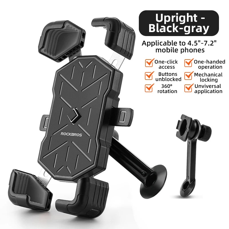 ROCKBROS Bicycle Phone Holder Motorcycle Electric Vehicle Phone Holder 4.5-7.2 inch Mobile Phone Stand Shockproof Bike Bracket