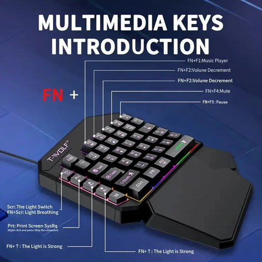 FocusOnPC TF900 2-in-1 Mobile Gaming Converter Combo, One Hand Keyboard & Mouse Kit for PUBG Mobile & Other Smartphone Mobile Games RGB Wired Gaming Keyboard Mouse Combo