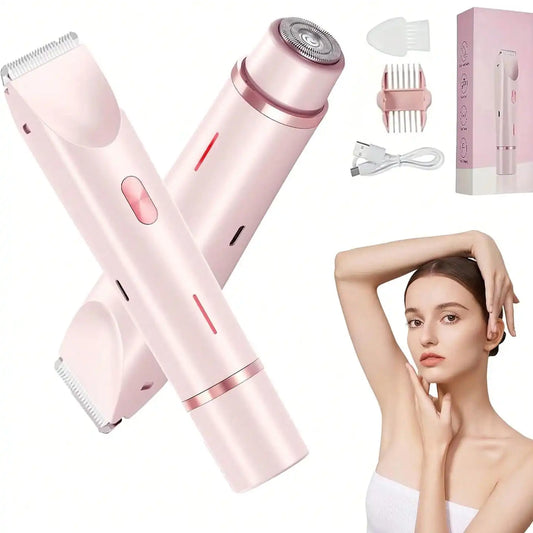 2-in-1 Ladies Electric Hair Trimmer - Bikini Shaving Tool, IPX7 Waterproof Dry/Wet Multi-Use Hair Trimmer, Ceramic Sharp Blades, USB Charging, Suitable for Facial, Underarm, Leg Hair, Portable Personal Hair Care Device, Ideal