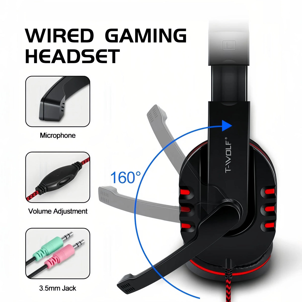 T-WOLF 4 in 1 Gaming Combo Set RGB Keyboard Mouse Headset Large Mousepad Wired USB Rainbow LED Back to School PC Gamer Kit for Desktop Laptop