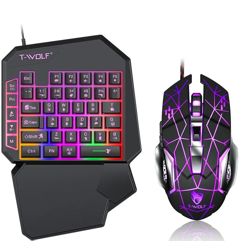 FocusOnPC TF900 2-in-1 Mobile Gaming Converter Combo, One Hand Keyboard & Mouse Kit for PUBG Mobile & Other Smartphone Mobile Games RGB Wired Gaming Keyboard Mouse Combo