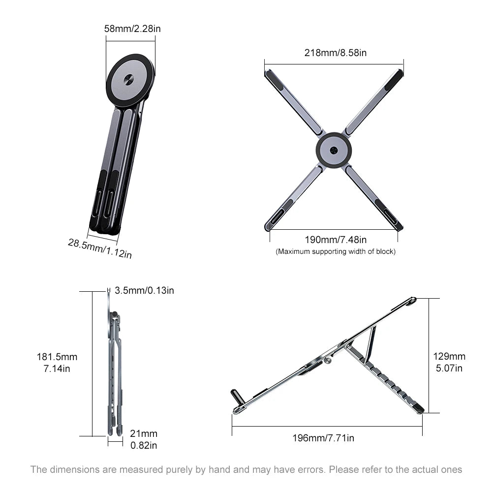 Multifunctional Aluminum Alloy Magnetic Laptop Stand Holder Mobile Phone Tablet Stand Portable Notebook Holder Mini Handheld Phone Tablet Holder Desktop Bracket for Macbook iPhone Ipad MagSafe Live Vlog Office