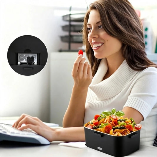 100W Fast‑Heated Electric Lunch Box 1.8L, 110V Home & 12V/24V Car Dual‑Use Food Warmer, 304 Stainless‑Steel Portable Heating Bento Box with Insulated Carry Bag for Office, Road‑Trip