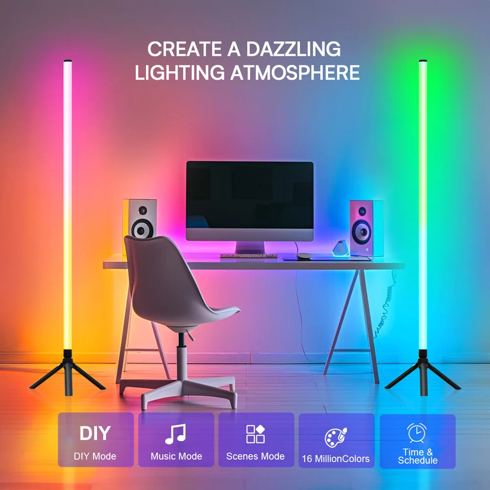 LED RGB Floor Lamp,Smart Corner Standing Lamp with Music Sync,Game Light for Bedroom, Living Room,Gaming Room,Office
