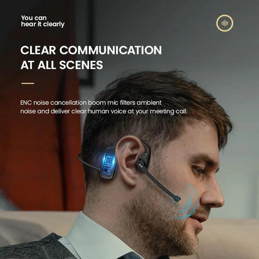 Bluetooth 5.3 Open Ear Wireless Headset With Dual Noise Cancelling Mic Bone Conduction Headphones for Trucker Driver Office Calls