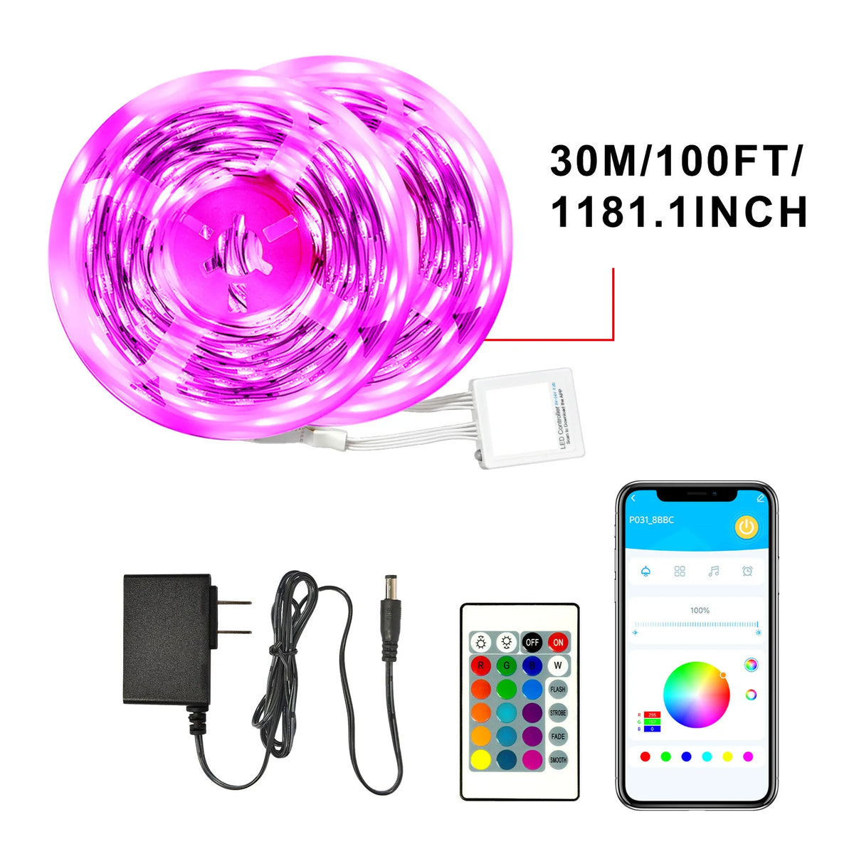 100ft 24V-12D-30M Meter 2835RGB Red Green Blue Colour Daybetter App Control Smart LED Strip Light for Home Bedroom