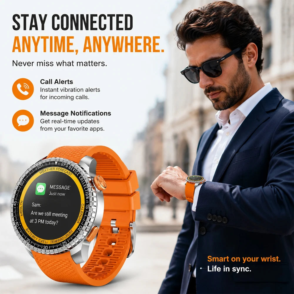 SENBONO MAX88 Men's Smartwatch: 1.43-inch Full Touchscreen, GPS, Compass, Multi-Sport Modes Multifunctional Round Smartwatch
