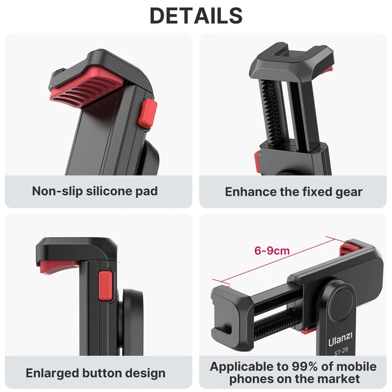 Ulanzi ST-06S Phone Holder Mount Clamp Clip Horizontal and Vertical Shooting for Smartphone Cold Shoe Mount Video Light Mic