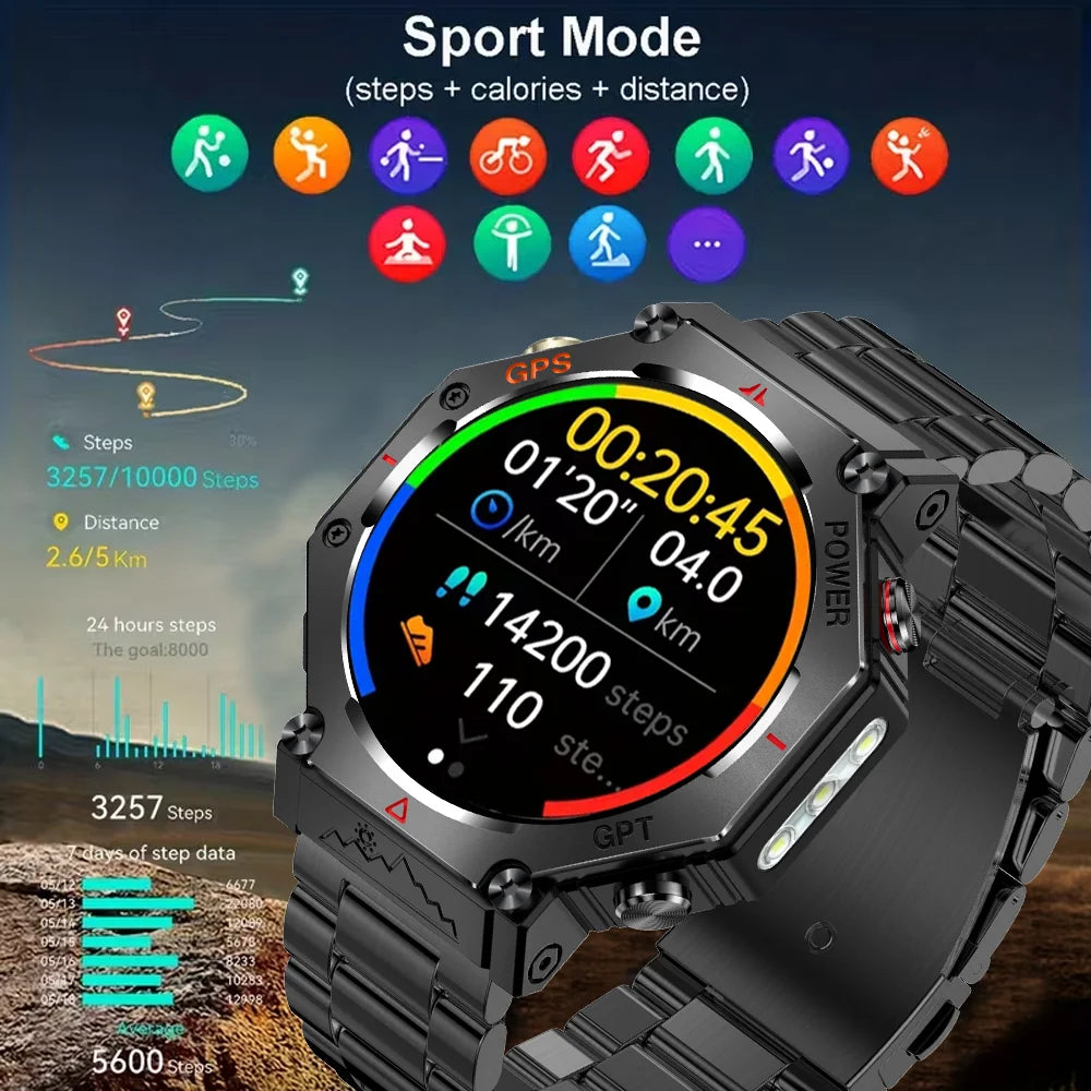 SENBONO KC91 Smartwatch Built-in GPS GPT Multiple Exercise Mode  Flashlight 3ATM Water Resistance Men's Fitness Smartwatch