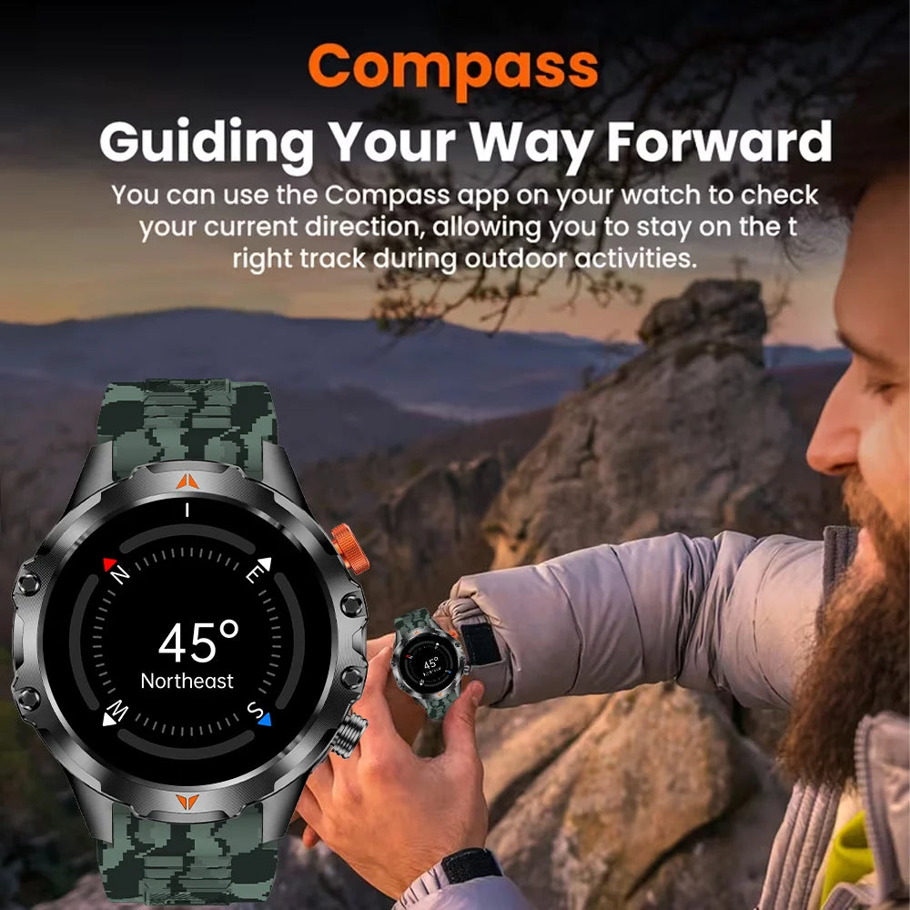 SENBONO V75 Smartwatch with Compass 1000mAh Large Battery Heart Rate Sleep Monitoring IP68 Waterproof Outdoor Smartwatch for Men