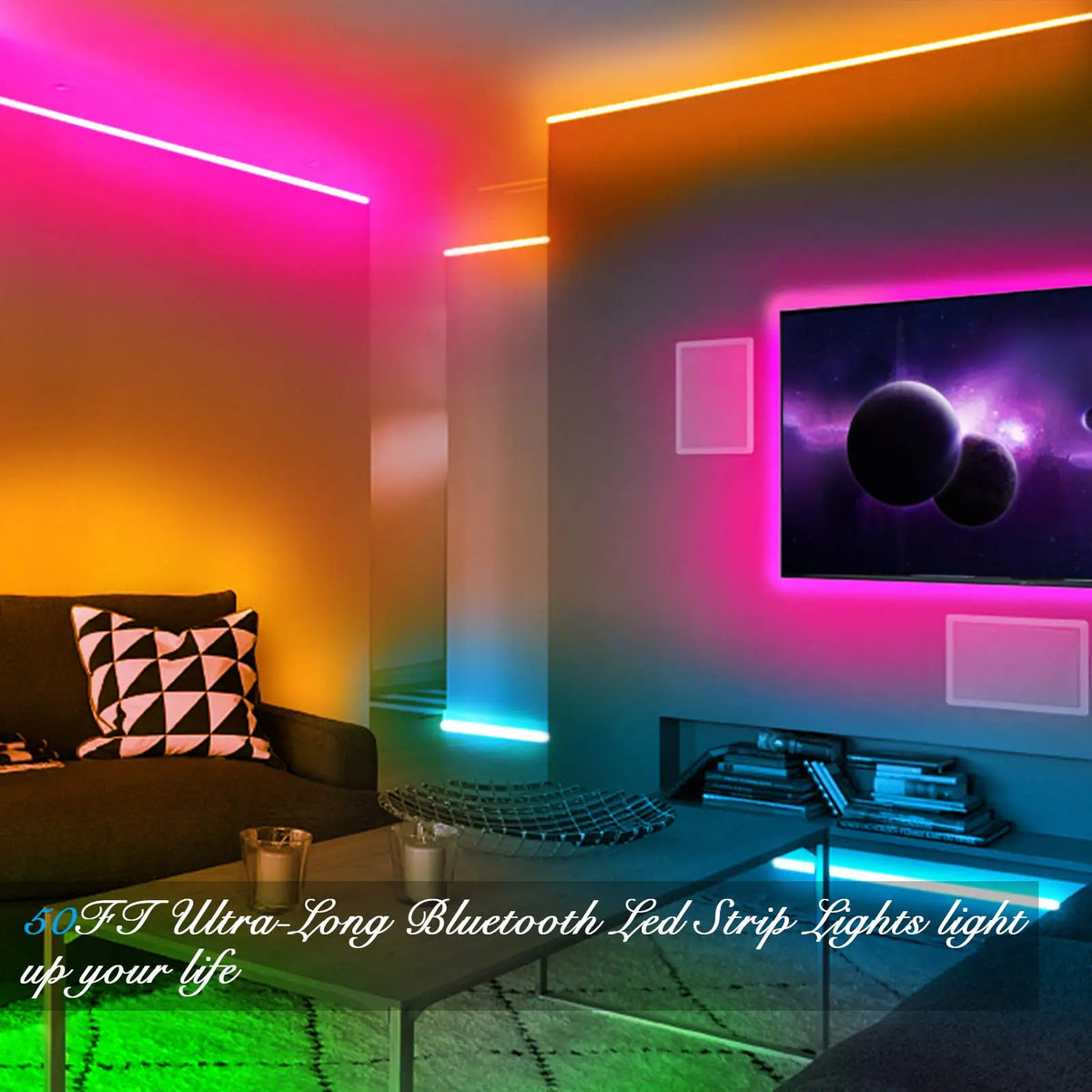 50ft 15M 5050 RGB Flexible Smart LED Strip Light 12V Christmas Festival Holiday Interior House Decoration APP Light Strings