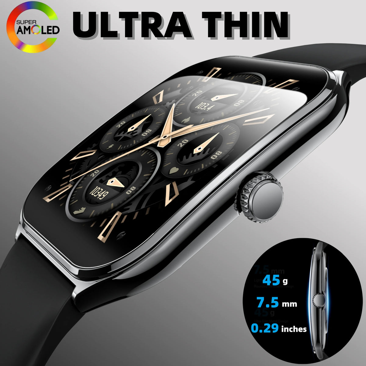 MT61 Ultra-slim 7.5mm Smart Watch 1.96 Inch Curved AMOLED Square Big Screen Fitcloudpro App Bt Call Rotate Button Smartwatch
