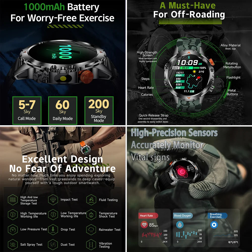 SENBONO V75 Metal Body  Compass for Call Message Push Deep Waterproof Heart Rate Fitness Tracker Adventure Answer Call