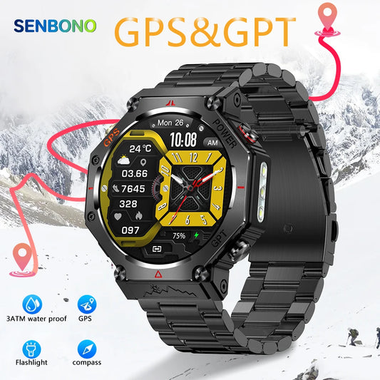 SENBONO KC91 Smartwatch Built-in GPS GPT Multiple Exercise Mode  Flashlight 3ATM Water Resistance Men's Fitness Smartwatch
