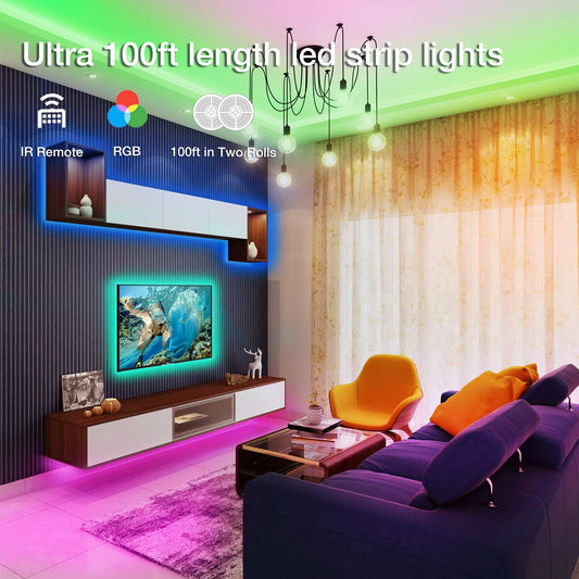 30m 24V IP20 2835 Multi-color RGB Led Strip Light with for Smart APP Control 44keys Remote Copper Flex Ribbon