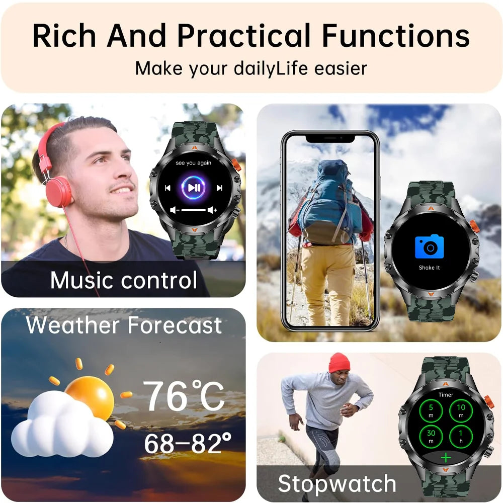 SENBONO V75 Smartwatch with Compass 1000mAh Large Battery Heart Rate Sleep Monitoring IP68 Waterproof Outdoor Smartwatch for Men