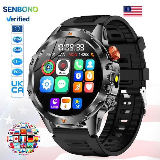 SENBONO V75 Metal Body  Compass for Call Message Push Deep Waterproof Heart Rate Fitness Tracker Adventure Answer Call