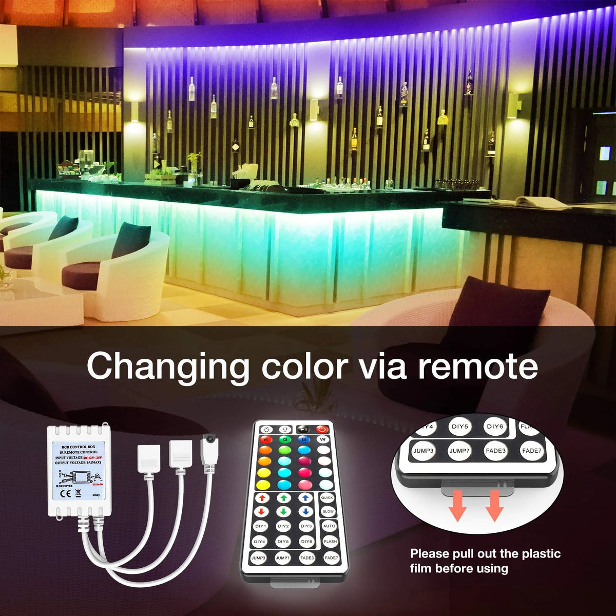 30m 24V IP20 2835 Multi-color RGB Led Strip Light with for Smart APP Control 44keys Remote Copper Flex Ribbon