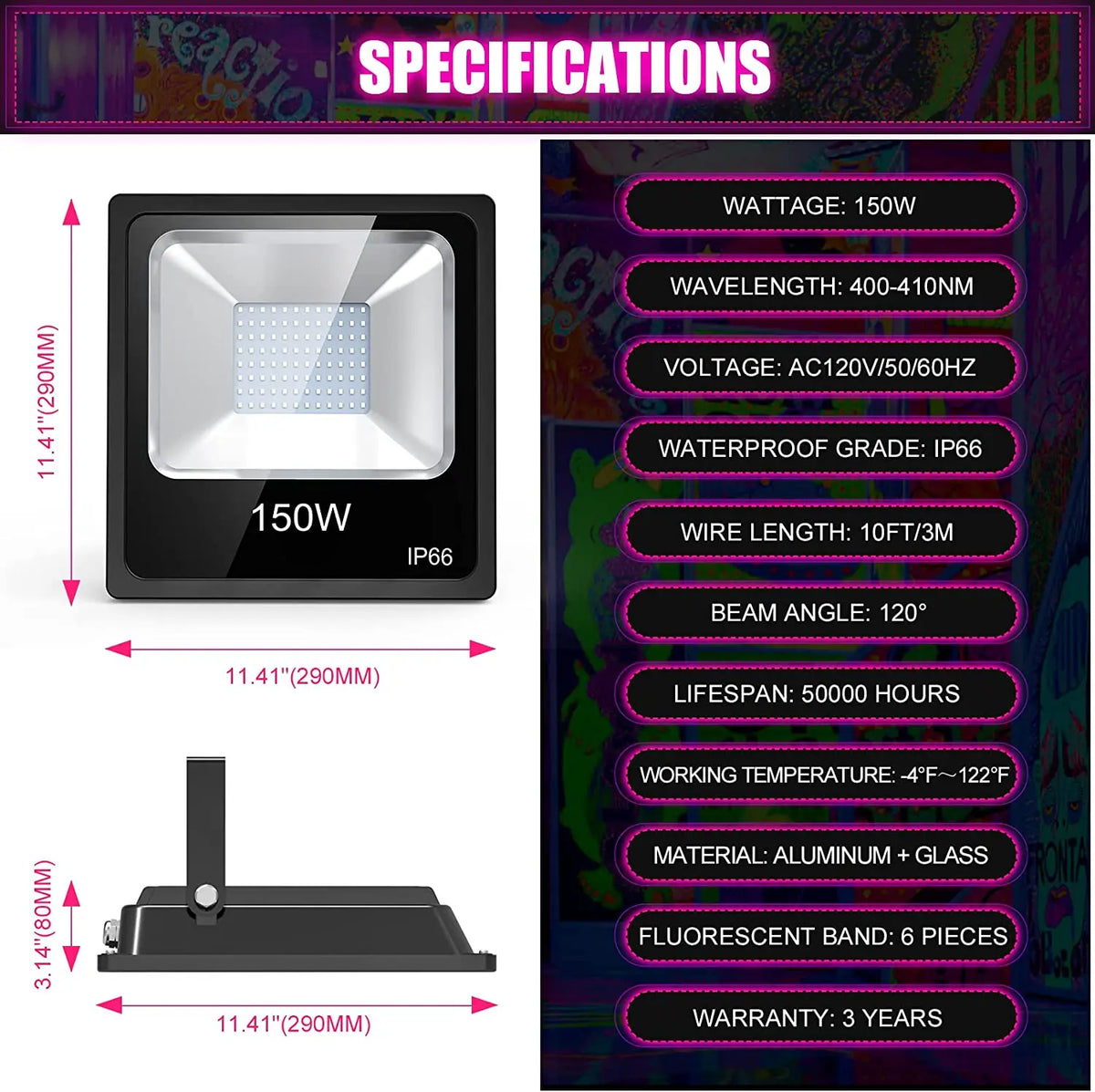 LED BLACK LIGHT Us Stock 150w 100w Led Flashing Stage Lights for Backyard Weeding Dj Nightclub House Disco Bar Party