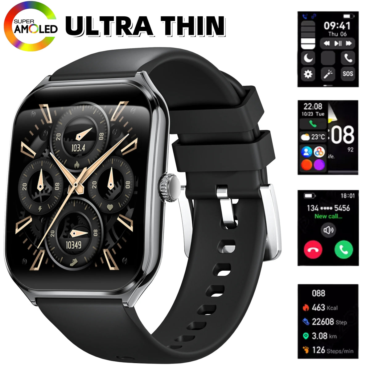 MT61 Ultra-slim 7.5mm Smart Watch 1.96 Inch Curved AMOLED Square Big Screen Fitcloudpro App Bt Call Rotate Button Smartwatch