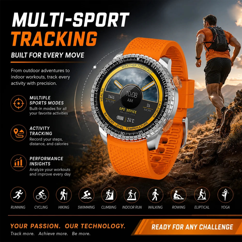 SENBONO MAX88 Men's Smartwatch: 1.43-inch Full Touchscreen, GPS, Compass, Multi-Sport Modes Multifunctional Round Smartwatch