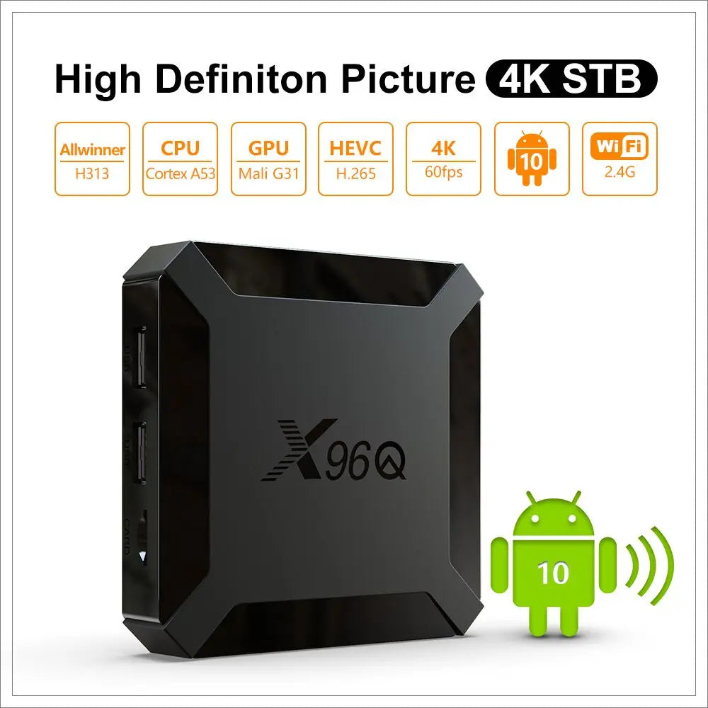 X96Q TV Box 2GB 16GB Allwinner H313 Quad Core Android 10.0 2.4G Wifi 4K HD Set Top Box Smart Media Player