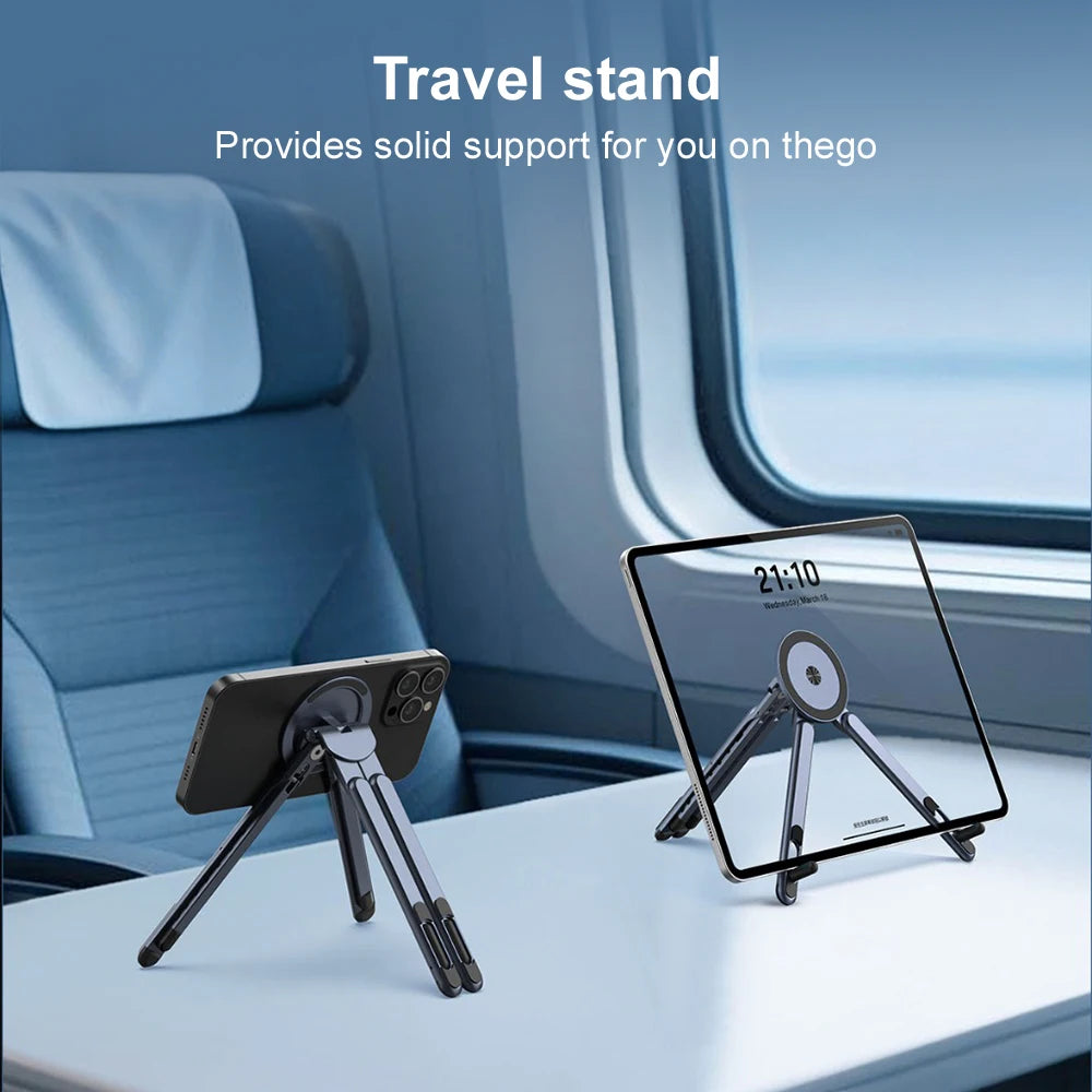 Multifunctional Aluminum Alloy Magnetic Laptop Stand Holder Mobile Phone Tablet Stand Portable Notebook Holder Mini Handheld Phone Tablet Holder Desktop Bracket  for Macbook iPhone Ipad MagSafe Live Vlog Office