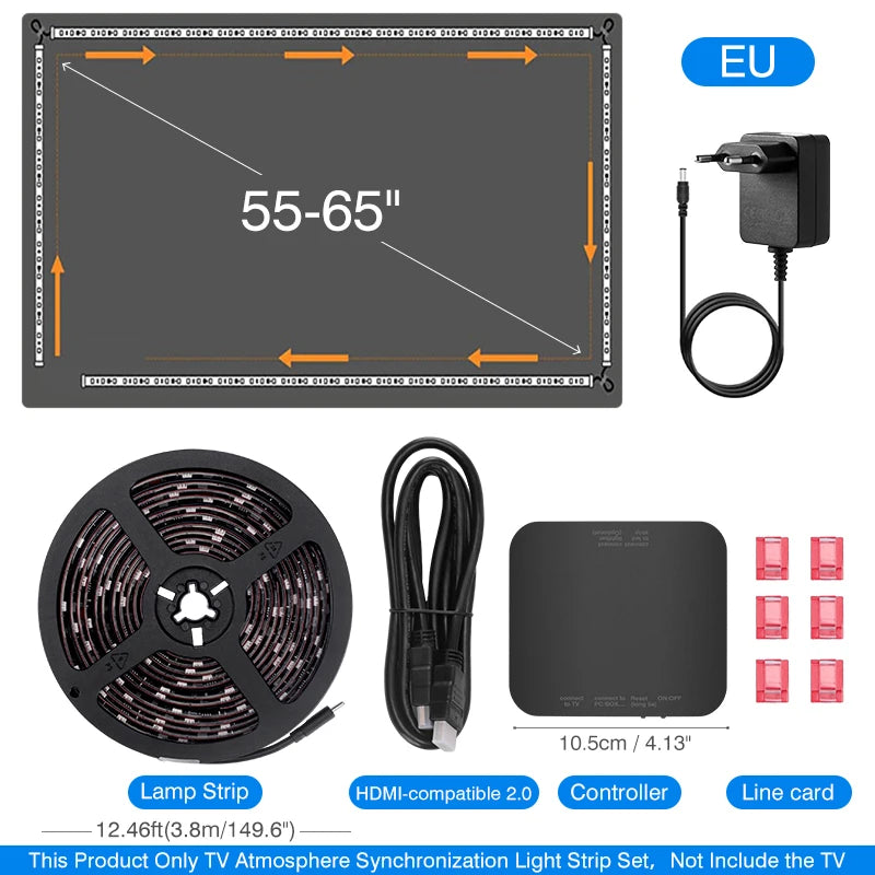 Color Real-Time Sync LED Light Strip For 40-85Inch TV Ambient Backlight HDMI-Compatible 2.0 Device Sync Box Light Kit For TV Box