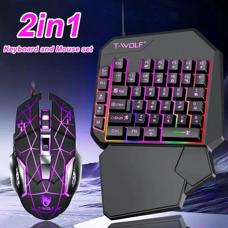 FocusOnPC TF900 2-in-1 Mobile Gaming Converter Combo, One Hand Keyboard & Mouse Kit for PUBG Mobile & Other Smartphone Mobile Games  RGB Wired Gaming Keyboard Mouse Combo
