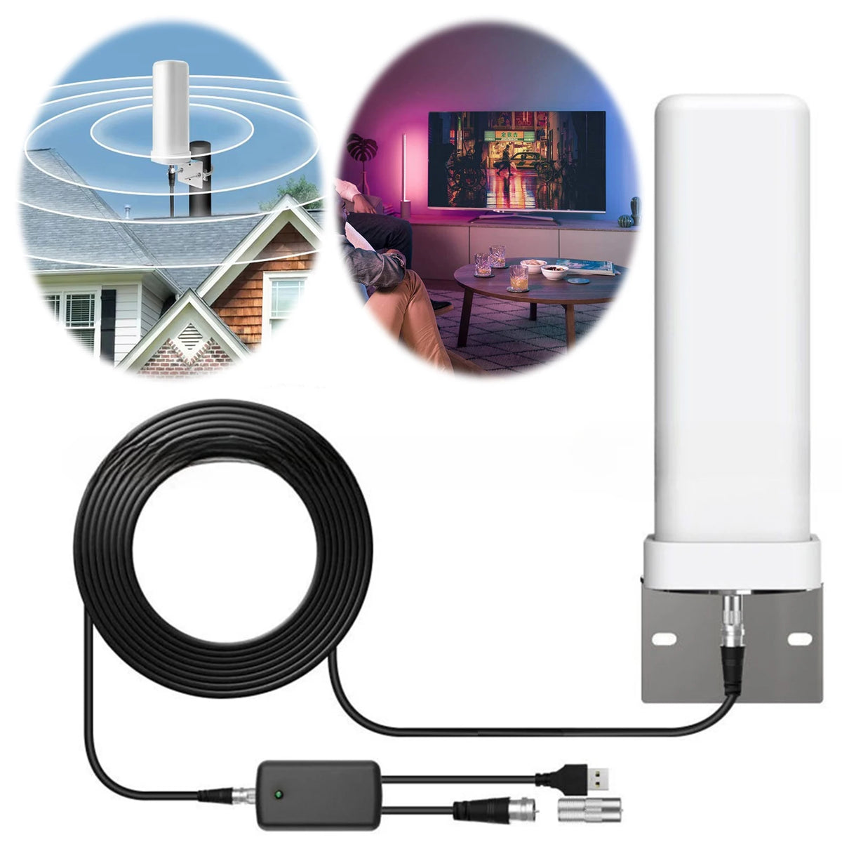 600 Miles Signal Amplified TV Antenna ABS HD 4K Digital TV Antenna Wear Resist 1080P 39dBi Antenna for Roof Utility Pole RV