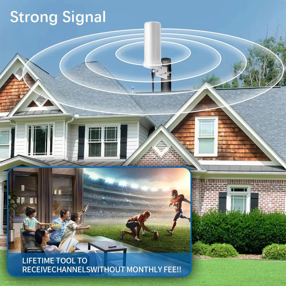 600 Miles Signal Amplified TV Antenna ABS HD 4K Digital TV Antenna Wear Resist 1080P 39dBi Antenna for Roof Utility Pole RV