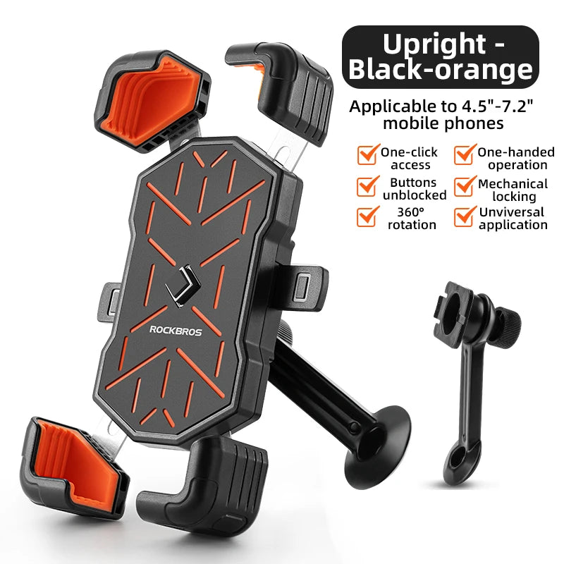 ROCKBROS Bicycle Phone Holder  Motorcycle Electric Vehicle Phone Holder 4.5-7.2 inch Mobile Phone Stand Shockproof Bike Bracket