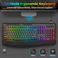FocusOnPC K787 2.4G Tri-Mode Wireless Gaming Keyboard, 104 Keys RGB Backlit, Ergonomic USB-C Plug-and-Play Keyboard, 1900mAh Battery, Auto Sleep & Low Battery Alert, Silent Typing for Game