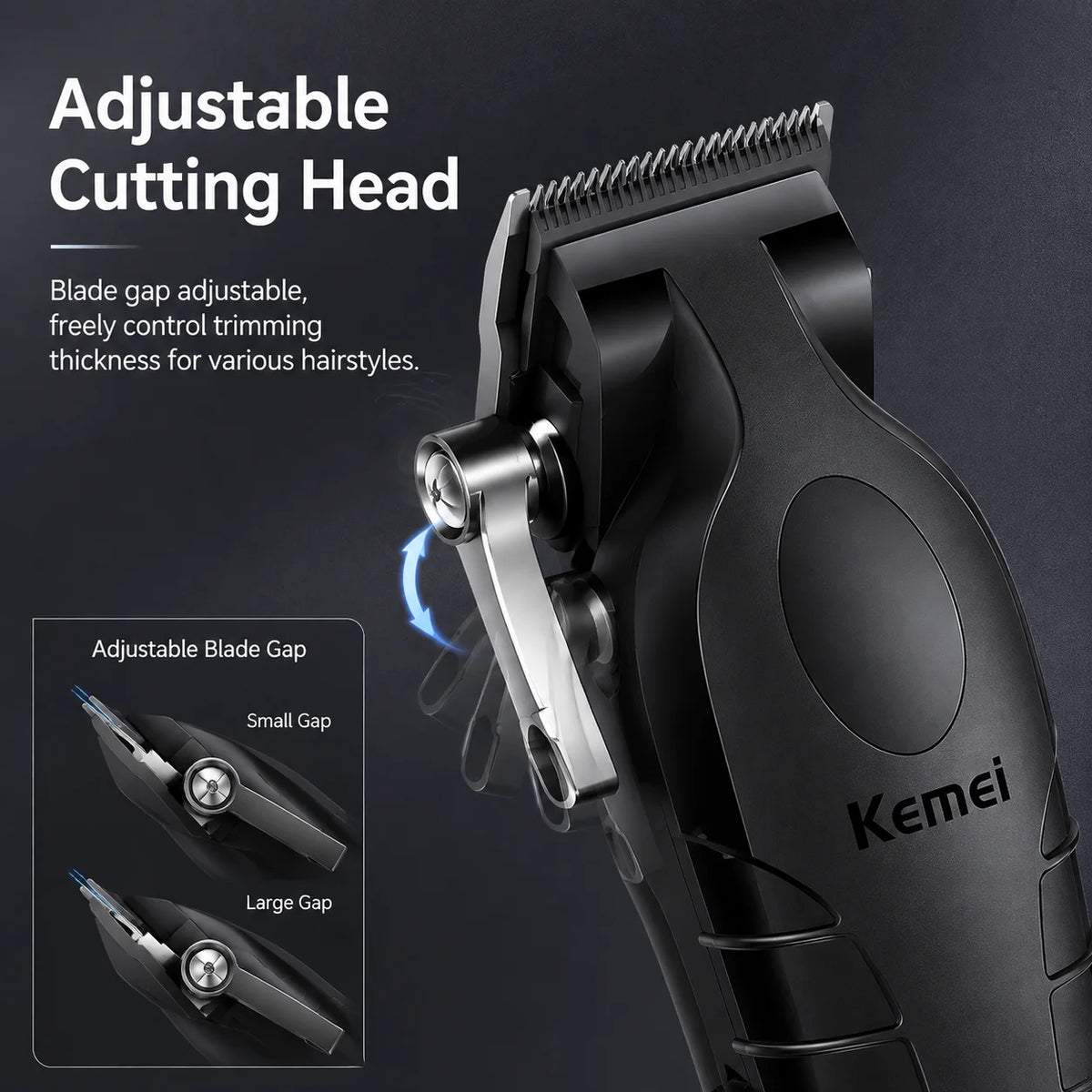 Kemei Black Haircut Three-Piece Set KM-2296 2299 1102 with Charging Base Electric Hair Clipper, Engraving Trimmer, Whitening Shaver, USB Rechargeable Professional Salon Full Haircut Tool Kit