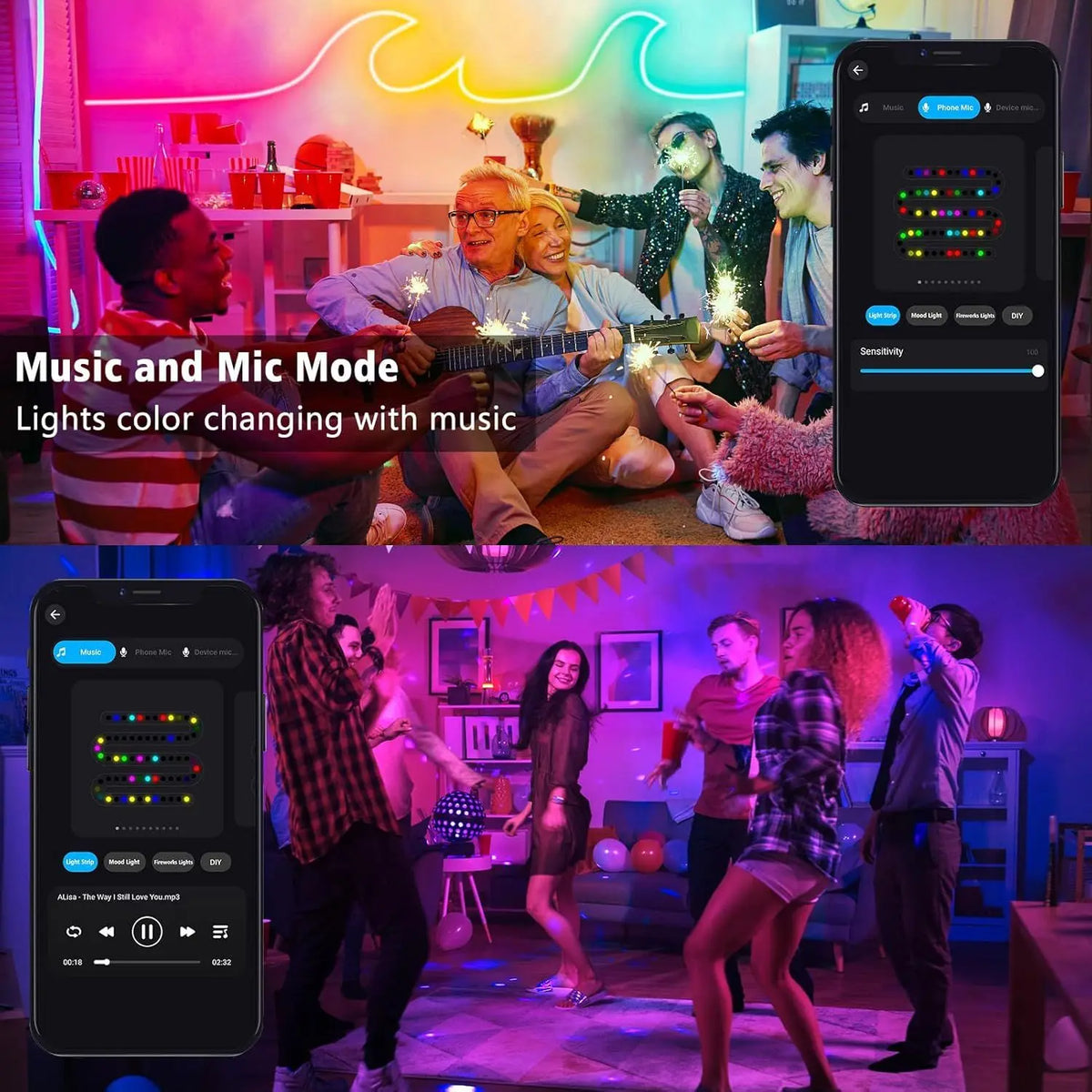 RGB Neon LED Strip Lights 16.4Ft Waterproof Flexible DIY Rope Lights with Music Sync & App Remote Control Model D0100XFP39V