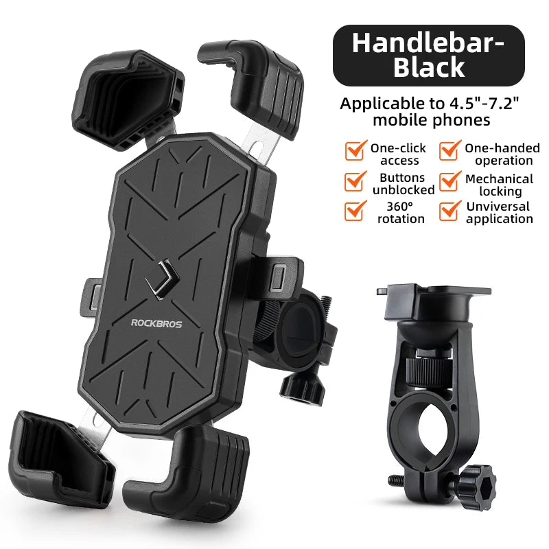 ROCKBROS Bicycle Phone Holder Motorcycle Electric Vehicle Phone Holder 4.5-7.2 inch Mobile Phone Stand Shockproof Bike Bracket