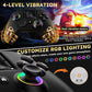 Wireless gaming controller with an interactive screen, compatible with PC, PS4, Switch, Android, and iOS devices. Features 4 programmable buttons, rapid-fire functionality, a 6-axis gyroscope, dual vibration feedback, and RGB