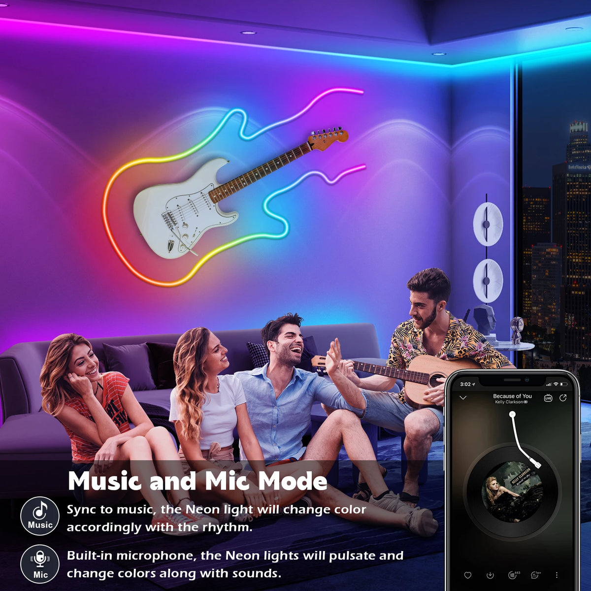 50FT RGB Neon Rope Lights, IP67 Waterproof Flexible LED Strip Light with App & Remote Control, Music Sync, DIY Design for Bedroom, Gaming Room, Outdoor Patio, and Holiday Party Decor