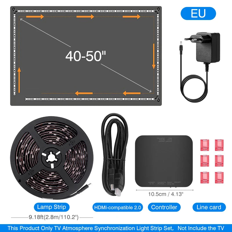 Color Real-Time Sync LED Light Strip For 40-85Inch TV Ambient Backlight HDMI-Compatible 2.0 Device Sync Box Light Kit For TV Box