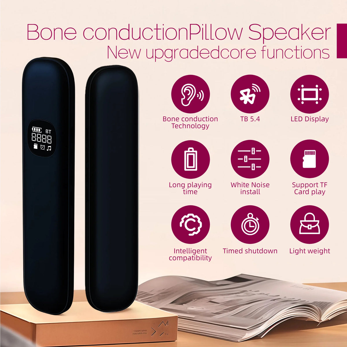 Black Under Pillow Bone Conduction Speaker Wireless Headphones Bluetooth 5.3 Sleeping Headband Mini HD Sound