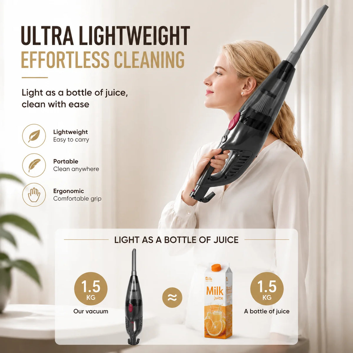 PBHPBH corded vacuum cleaner, 26kPa strong suction, 5-meter cord length, suitable for any environment in the home, pet hair is no problem, equipped with a crevice tool, corners can also be easily cleaned