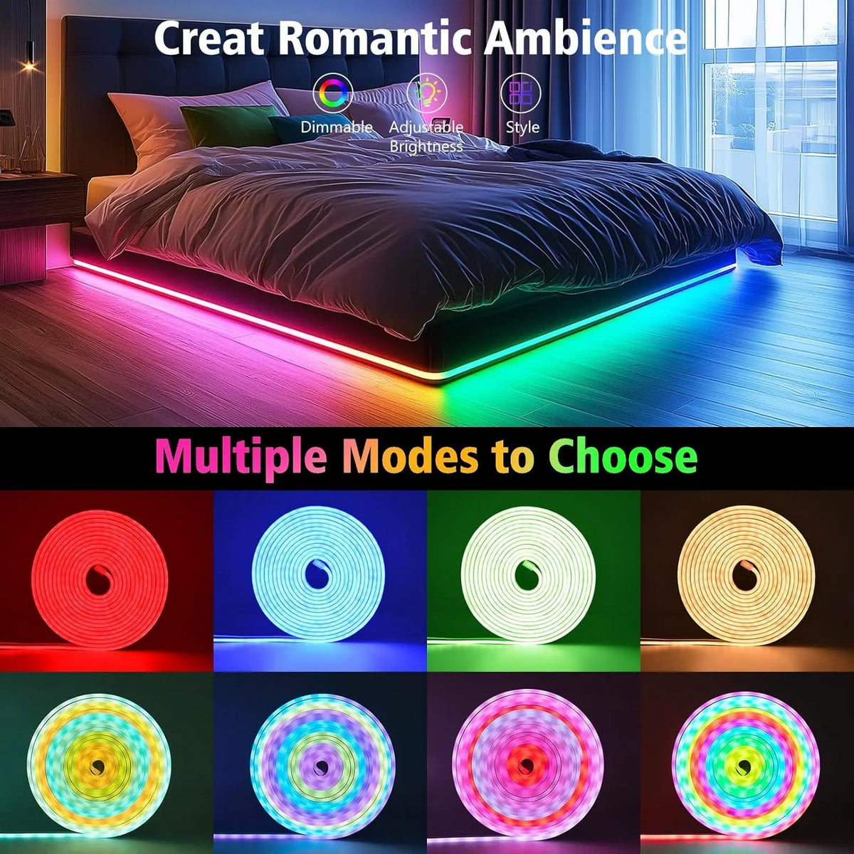 RGB Neon LED Strip Lights 16.4Ft Waterproof Flexible DIY Rope Lights with Music Sync & App Remote Control Model D0100XFP39V