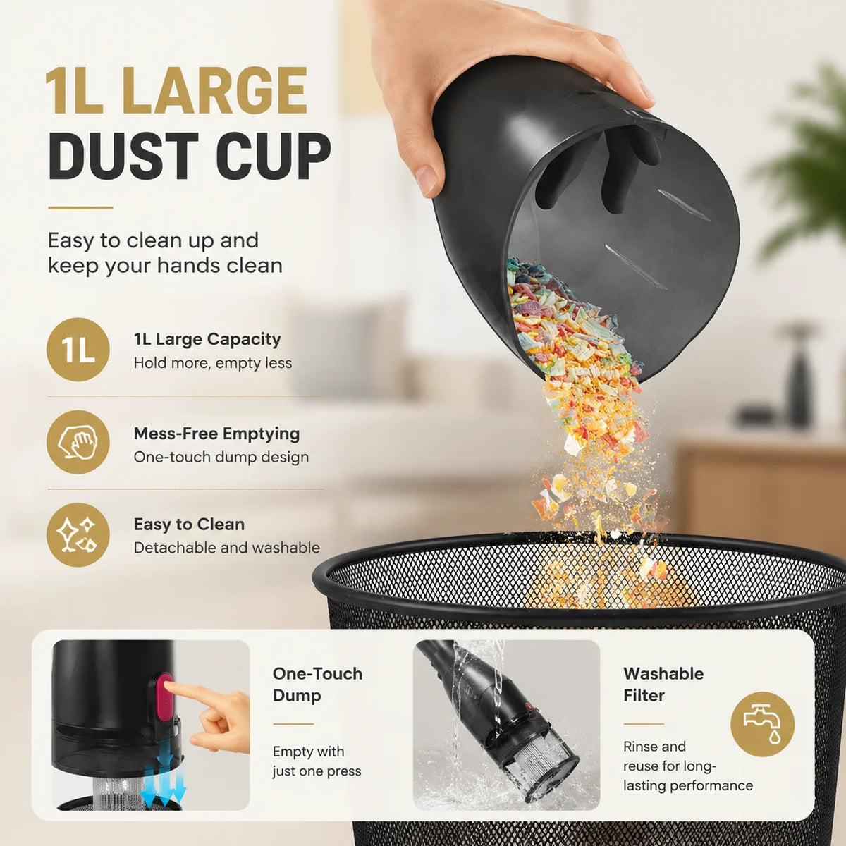 PBHPBH corded vacuum cleaner, 26kPa strong suction, 5-meter cord length, suitable for any environment in the home, pet hair is no problem, equipped with a crevice tool, corners can also be easily cleaned