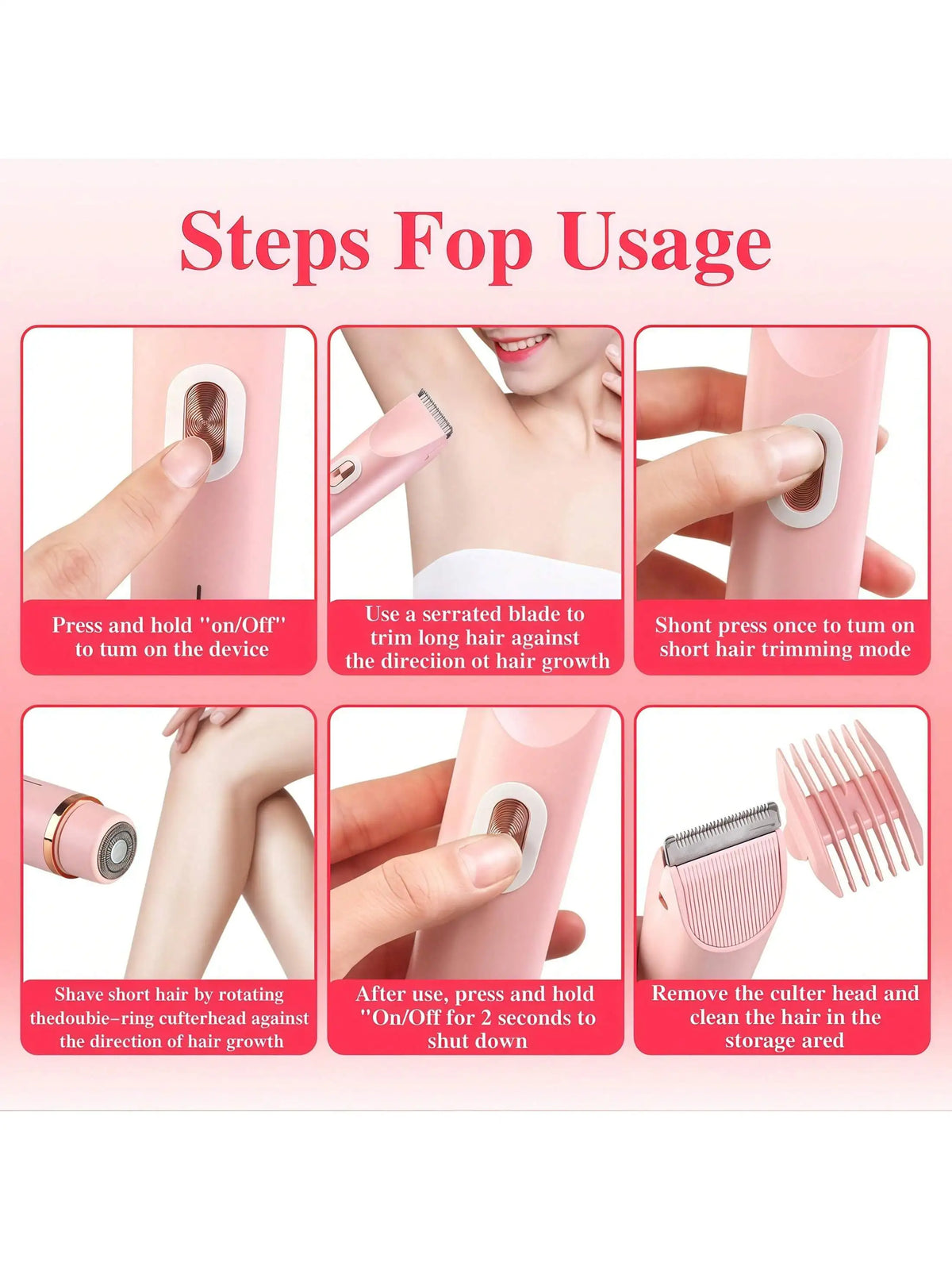 2-in-1 Ladies Electric Hair Trimmer - Bikini Shaving Tool, IPX7 Waterproof Dry/Wet Multi-Use Hair Trimmer, Ceramic Sharp Blades, USB Charging, Suitable for Facial, Underarm, Leg Hair, Portable Personal Hair Care Device, Ideal
