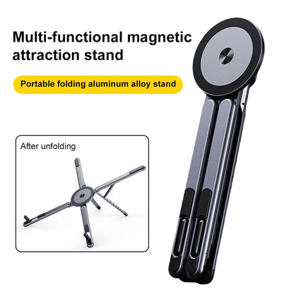 Multifunctional Aluminum Alloy Magnetic Laptop Stand Holder Mobile Phone Tablet Stand Portable Notebook Holder Mini Handheld Phone Tablet Holder Desktop Bracket  for Macbook iPhone Ipad MagSafe Live Vlog Office